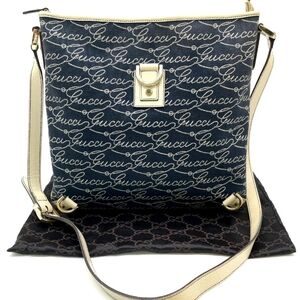 Gucci Blue and Cream Denim Shoulder Or Crossbody Bag (Duel)